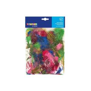 Playbox of Sweden színes gyöngytyúk tollak, 100 db, 5-10 cm hosszú, kézműveskedéshez, dekorációhoz és jelmezekhez - Őszi dekorációs kellék