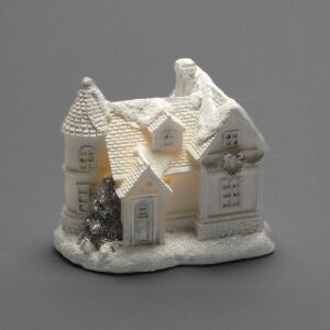 Karácsonyi Világító Házikó - Fehér-Ezüst - Közepes