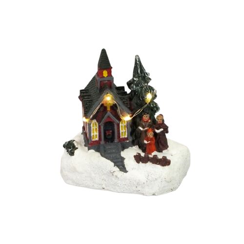 Christmas chapel figurine with LED lights and choir, holiday decoration