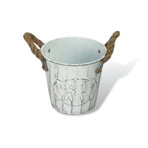 Dekoratív Bádog Virágtartó - Fehér - 13x12cm