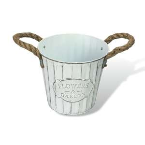 Dekoratív Bádog Virágtartó - Fehér - 16x14,5cm