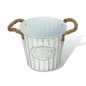 Virágtartó - Bordázott Bádog Kaspó - Fehér - 18x16cm