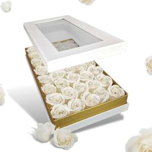Fehér szappanrózsa ajándékdoboz 40 rózsával, tökéletes Valentin-napra, Anyák napjára vagy bármilyen különleges alkalomra. - Ajándék ötlet Valentin-napra