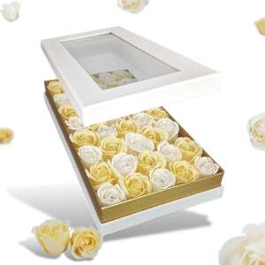 Fehér ajándékdoboz 40 krém és fehér szappanrózsával, tökéletes Valentin-napra vagy Anyák napjára - Ajándék ötlet Valentin-napra