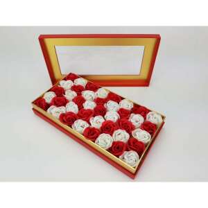 Piros és fehér szappanrózsák ajándékdobozban, tökéletes Valentin-napra vagy Anyák napjára - Ajándék ötlet Valentin-napra