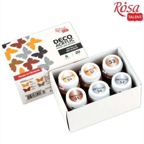 Metálszínű akrilfesték dekorkészlet - Rósa Talent - 6 x 20 ml tégelyes - kartondobozban 103424736