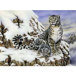 Kifestő készlet akrilfestékkel, ecsettel, gyerekeknek - 30x40 cm - Számos kifestő készlet - Hópárduc a kölykével 103424870 - Művészet & Hobbi