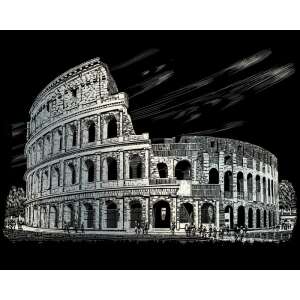 Képkarcoló készlet karctűvel - 20x25 cm - Ezüst - Róma, Colosseum 103425030 - Művészet & Hobbi
