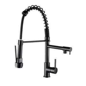 Fekete konyhai csaptelep kihúzható zuhanyrózsával, 360 fokos forgatás, rozsdamentes acél, csatlakozásokkal együtt, fekete - Nonbrand Csaptelep