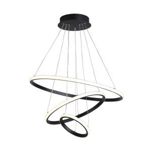Black 3 Circle Design LED Chandelier with adjustable height, 20x40x60 cm, metal rim, quick installation - Lamp & Lighting