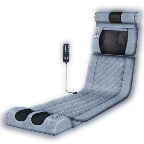 Teljes test shiatsu masszázs szőnyeg lábmasszírozó szettel, hátfájósoknak, 7 masszázs mód, vezérlő eszköz, optimalizált párnanyomás, kék
