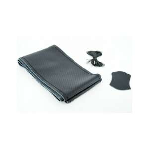 Perforált fekete bőr kormányvédő, M-es méret, tűvel és cérnával - Autós kormányhuzat