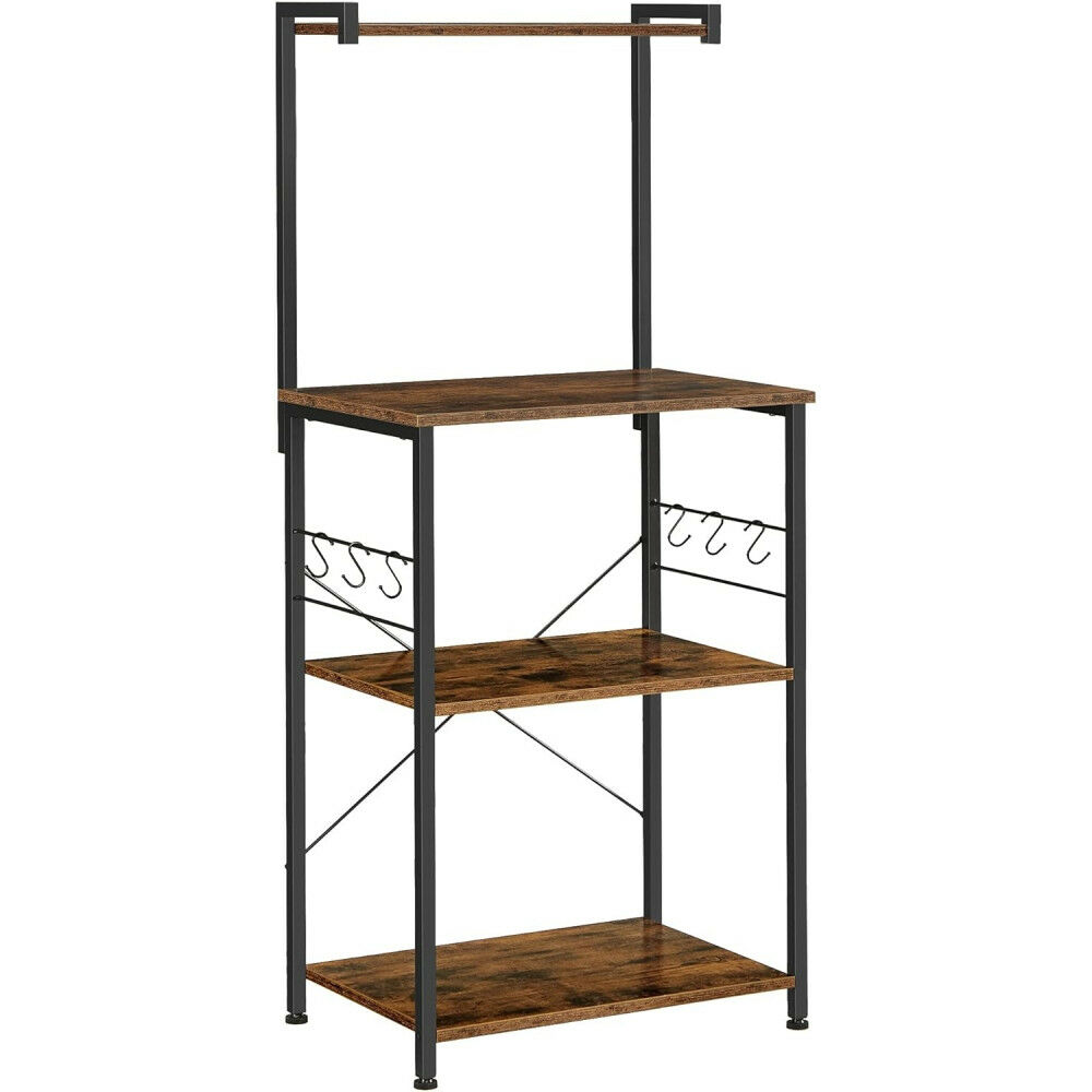 VASAGLE Kuchynská polica s priestorom pre mikrovlnnú rúru, 4 police, oceľ, priemyselná, 40x54x134cm, retro hnedá a čierna