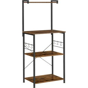 VASAGLE Kuchynská polica s priestorom pre mikrovlnnú rúru, 4 police, oceľ, priemyselná, 40x54x134cm, retro hnedá a čierna