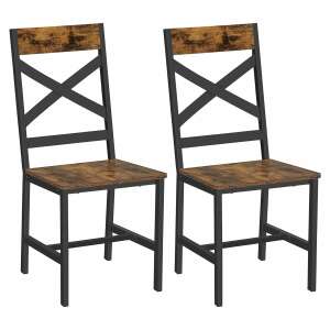Rustikálne hnedé a čierne jedálenské stoličky, sada 2 kusov, s operadlom v tvare X - Jedálenská stolička