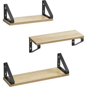 Sada 3 plávajúcich políc, dubové drevo s čiernymi kovovými konzolami - Nábytok do predsiene