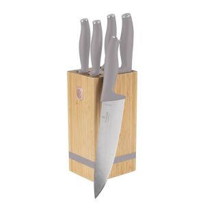 Berlinger Haus Taupe Knife Set with Bamboo Block and Chef's Knife - Kitchen Knife