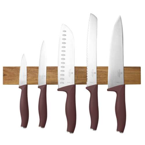Leonardo Berlinger Haus BH 2944 6 részes késkészlet mágneses állvánnyal, bordó fogantyúkkal, rozsdamentes acél pengékkel