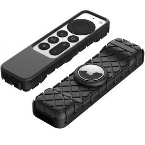 Husa de protectie THD pentru telecomanda Apple TV 4K 2021, atasare Airtag, silicon, negru 103504887 - Telecomenzi