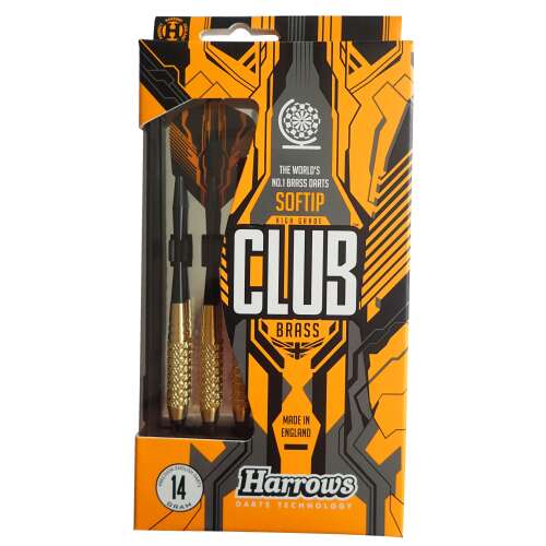 Harrows Soft Club Brass 14g darts, 3 darts in a pack, soft tip darts, brass darts, high grade darts, made in England