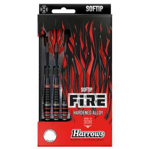 Šípky Harrows Fire Soft Tip, 18g, z kalenej zliatiny, čierne s červenými a striebornými krúžkami - Šípky