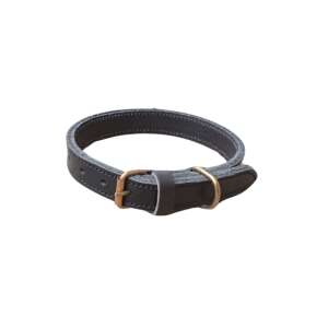 Black leather dog collar, double layer, size M, 55 x 2 cm - Pet Collar