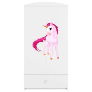 Babydreams white unicorn wardrobe with two doors, one drawer, and a unicorn sticker on the front - Kids' Wardrobe
