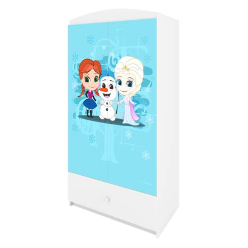 Babydreams gardrób Jégvarázs mintával, Elsa, Anna és Olaf, fehér, kék ajtókkal