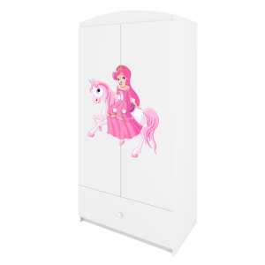 Babydreams white wardrobe with princess on a horse design, 2 doors, 1 drawer, children's wardrobe - Kids' Wardrobe