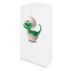 Angled view of Babydreams white wardrobe with dinosaur design - Kids' Wardrobe