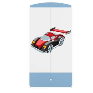 Babydreams kék gyerek gardrób piros versenyautó mintával - Gyerek szekrény