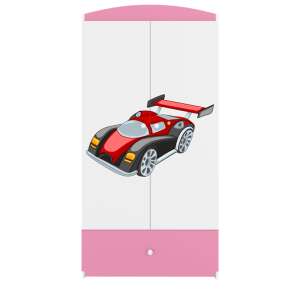 Babydreams pink wardrobe with red race car design, 2 doors, 1 drawer, for kids - Kids' Wardrobe