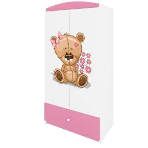 Babydreams wardrobe with pink teddy bear and flowers design, white and pink, two doors, one drawer - Kids' Wardrobe