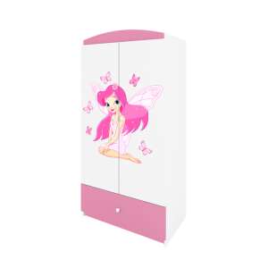 Babydreams pink fairy wardrobe with butterflies, 2 doors, 1 drawer, 3 shelves, clothes rail - Kids' Wardrobe