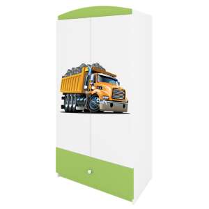 Babydreams zöld teherautós gardrób gyerekeknek, fehér és zöld színben, sárga teherautó mintával - Gyerek szekrény