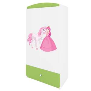 Babydreams hercegnő és egyszarvú szekrény, fehér zöld díszítéssel, két ajtóval, egy fiókkal - Gyerek szekrény