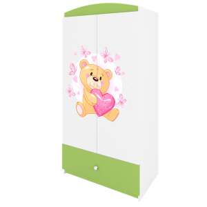 Babydreams wardrobe with a green teddy bear and butterflies design, white and green color - Kids' Wardrobe