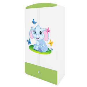 Zöld elefánt Babydreams szekrény, aranyos elefánttal és pillangókkal díszítve, tökéletes egy gyermek szobájába - Gyerek szekrény