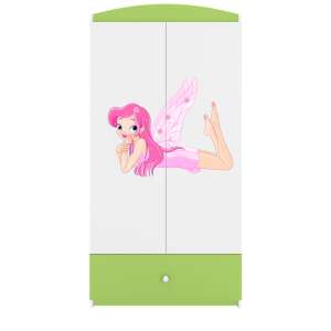 Babydreams gardrób zöld tündér szárnyakkal, fehér és zöld színben, két ajtóval, egy fiókkal, tündér matricával az elején - Gyerek szekrény