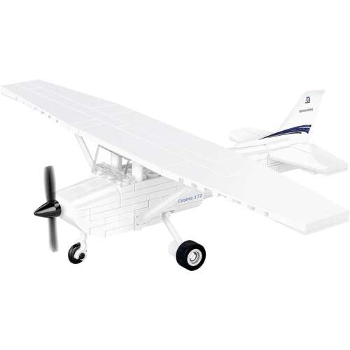 Set de construcție COBI Cessna 172 Skyhawk, model asamblat, plastic alb, avion, model de avion