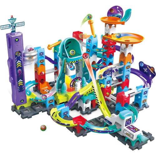 VTech Marble Rush Space Magnetic Set XL300 E, o jucărie mare de bile cu elemente magnetice, cu o navă spațială, OZN și alte caracteristici cu tematică spațială