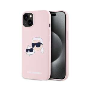 Karl Lagerfeld iPhone 14 tok, rózsaszín szilikon, Karl és Choupette mintával, MagSafe kompatibilis - Karl Lagerfeld Telefontok