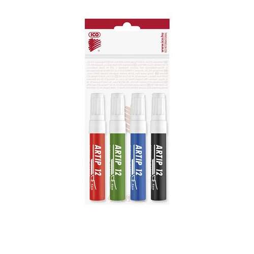 ICO Artip 12 flipchart markerek, 4 db-os készlet, piros, zöld, kék, fekete, 1-4 mm ferde hegyű