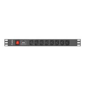 LANBERG 19 inch 1U 16A power distribution unit with 8 IEC C13 sockets and 2m black C20 cable - Rack Cabinet Accessory