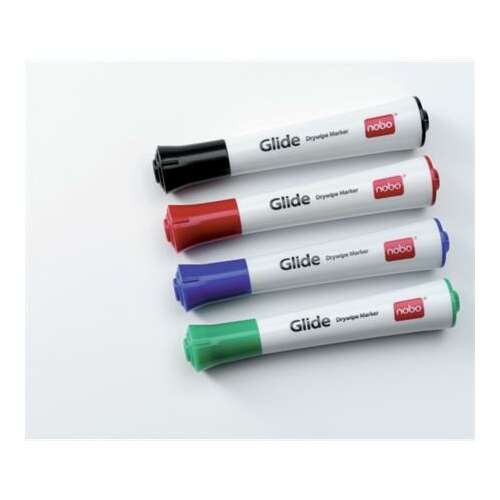 NOBO Glide szárazon törölhető filctollak, 4-es csomag, fekete, piros, kék, zöld
