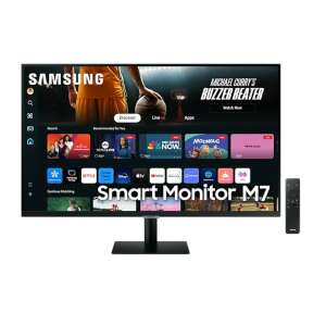 Samsung LS32DM702UUXDU 32 Zoll Smart Monitor M7, schwarz, Vorderansicht, mit Fernbedienung - Peripheriegeräte
