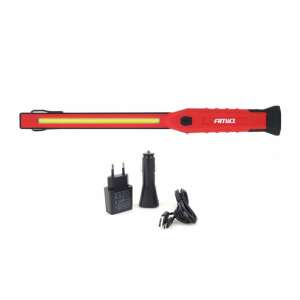 Amida újratölthető LED munkalámpa mágneses talppal és horoggal, 3W COB LED, 2 fényerő fokozat, 150/300lm, 2 szuperfényes LED, 20lm, 1800mAh akkumulátor, 2.40h magas szint, 5h alacsony szint, 230V hálózati és 12/24V-os autós töltők - Munkalámpa