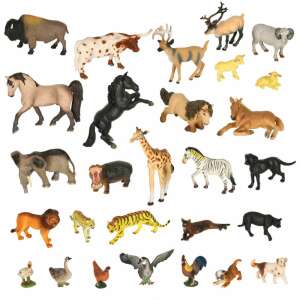 28 piece plastic zoo animal figures playset, includes lion, tiger, zebra, giraffe, elephant, hippo, and more - Figure