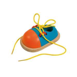 Holzschuh-Schnürspielzeug für Kinder, blau und orange, Woodyland - Entwicklungsspiele für Kinder im Kindergartenalter