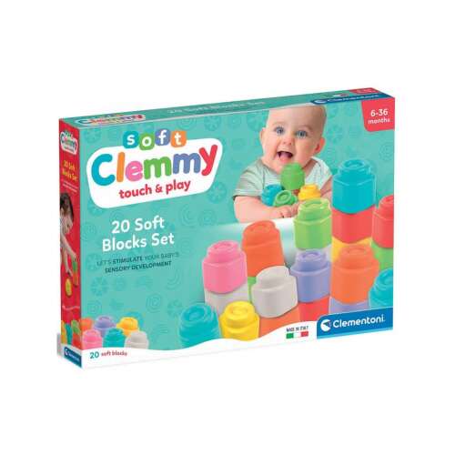 Clemmy Touch & Play 20 puha építőkocka szett, építőkockák babáknak, érzékszervi fejlesztő játék, Clementoni
